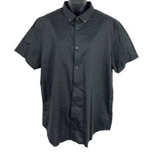 Calvin Klein Mens Short Sleeve Button-Down Shirt Large L Black Geometric NWT New